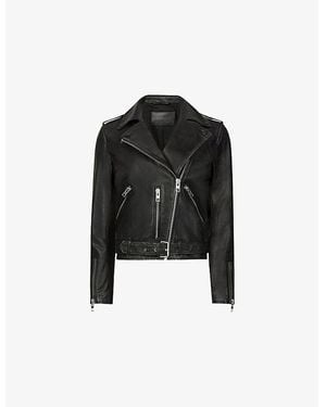 AllSaints Balfern Buckle-Embellished Cropped Leather Jacket - Black