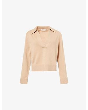 Jonathan Simkhai V-Neck Long-Sleeves Cotton And Cashmere Polo Shirt - Natural