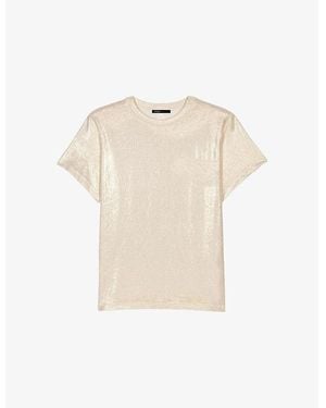 Maje Short-Sleeved Metallic Stretch-Jersey T-Shirt - Natural