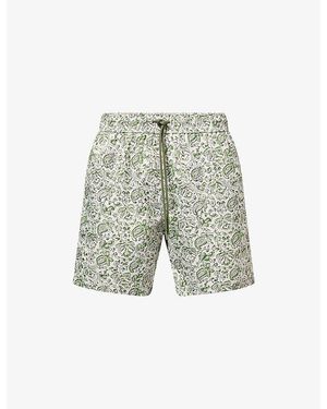 120% Lino Drawstring Printed Woven Bermuda Shorts - Grey