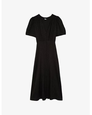 The Kooples Polka-Dot Button-Down Woven Maxi Dress - Black