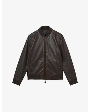 Reiss Cast Long-Sleeve Leather Bomber Jacket - Black