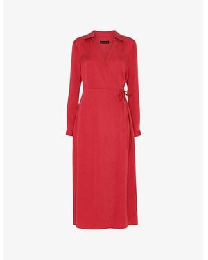 Whistles Elodie Tie-Wrap Woven Midi Dress - Red