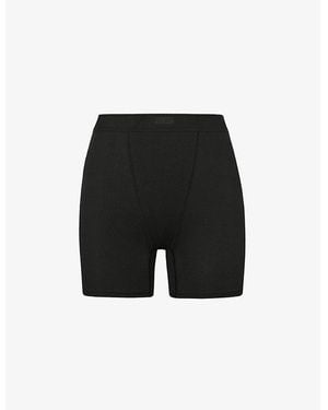 Skims High-Rise Ribbed Stretch-Cotton Boxers - Black