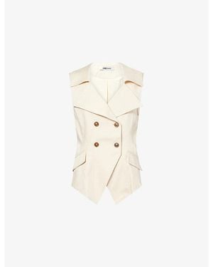 Odd Muse Double-Breasted Asymmetric Woven Vest - Natural