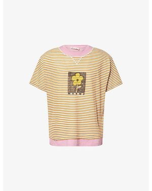 Marni Graphic-Print Pinstripe Cotton T-Shirt - Natural