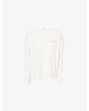 ADANOLA Varsity Knit Roll Hem Sweatshirt - White