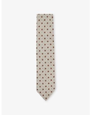 Reiss Tullio Floral-Print Wool And Silk Tie - White