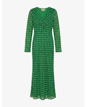 OMNES Marj Starburst Print Chiffon Maxi Dress - Green