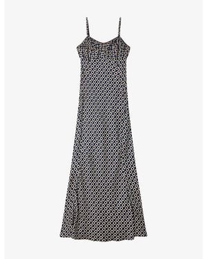 Sandro Floral-Print Sleeveless Woven Maxi Dress - Grey