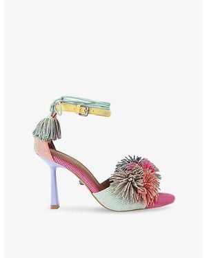 Kurt Geiger Pom-Pom Ankle-Tie Heeled Suede Sandals - Pink
