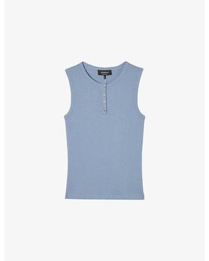 Whistles Henley Button-Front Stretch-Cotton Tank Top - Blue