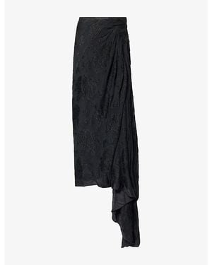 Marc Le Bihan Floral Drape Silk Maxi Skirt - Black