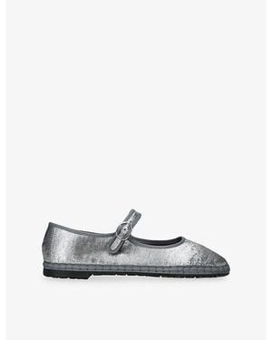 Flabelus Lavinia Velvet Mary-Jane Flats - White