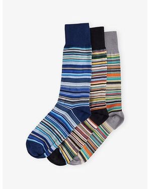 Paul Smith Signature-Striped Pack-Of-Three Stretch Cotton-Blend Socks - Blue