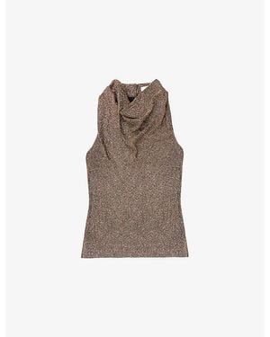 Ro&zo Sparkle Cowl-Neck Jersey Top - Brown