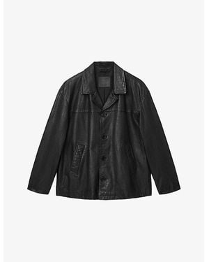 AllSaints Bradwell Lapel-Collar Leather Coat - Black
