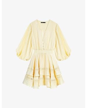 Maje Ruffled V-Neck Woven Mini Dress - Metallic