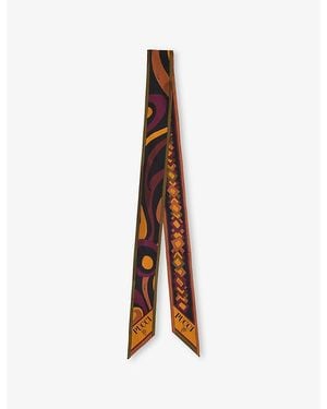 PUCCI Mixed-Print Silk Twill Bandeau Scarf - Brown