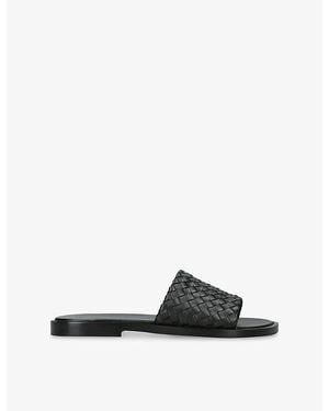 Bottega Veneta Elio Leather Woven Slides - Black