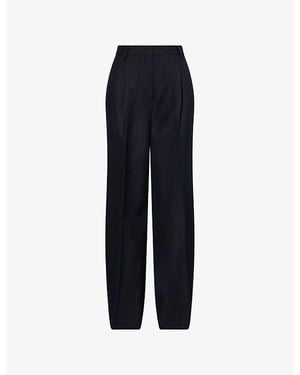 Dries Van Noten Tonal-Herringbone Wide-Leg Wool Trousers - Blue