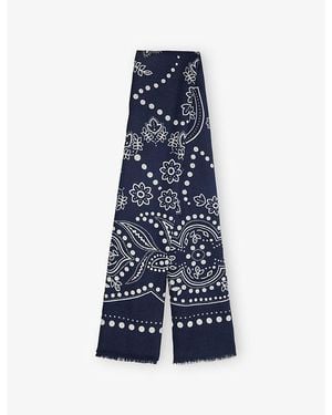 Weekend by Maxmara Graphic-Pattern Raw-Edges Wool-And-Silk Scarf - Blue