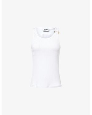 Jean Paul Gaultier Slim-Fit Logo-Hardware Cotton-Knit Top - White