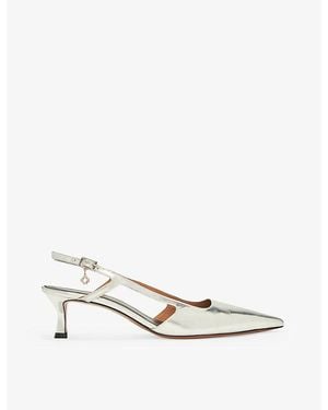 Maje Cut-Out Kitten-Heel Leather Slingbacks - White