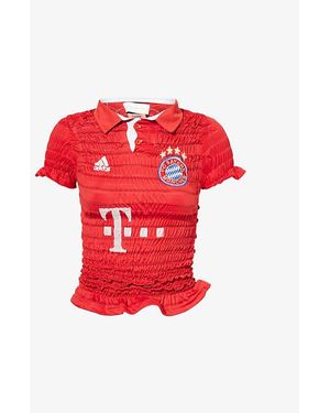 Conner Ives The Reconstituted Football Shirred Long-Sleeves Woven Top