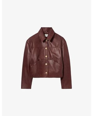 Claudie Pierlot Cropped High-Neck Leather Jacket - Red