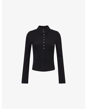 PAIGE Eden Polo-Collar Ribbed Knitted Top - Black
