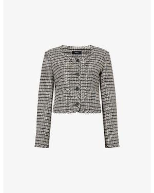 Theory Collarless Cropped Cotton-Blend Jacket - Grey