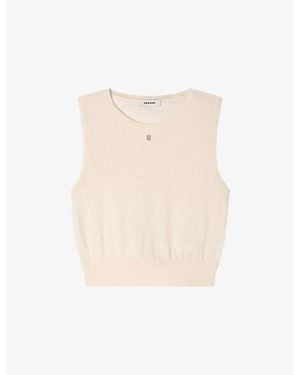 Sandro Sleeveless Cropped Knitted Jumper - Natural