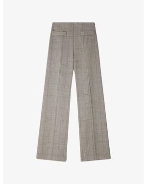 Sandro Wide-Leg Check-Print Wool-Blend Trousers - Grey