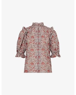 ME+EM Rising Flower Printed Silk And Cotton Blouse - Multicolour