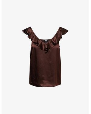 PAIGE Effy Ruffled Silk-Blend Top - Brown