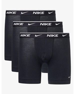 Nike Branded-Waistband Set Of Three Stretch-Cotton Boxers - Blue