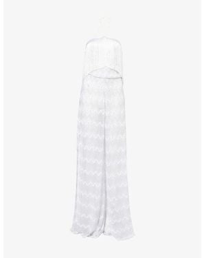 Missoni Miss 3D Chevron Fringe Knitted Metallic Jumpsuit - White