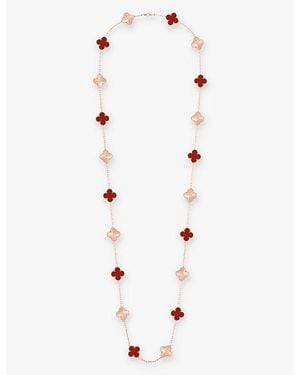 Van Cleef & Arpels Vintage Alhambra 20 Motif Guilloché 18Ct And Carnelian Charm Necklace - Natural