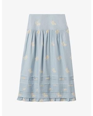 Claudie Pierlot Floral-Print Linen-Blend Midi Skirt - Blue