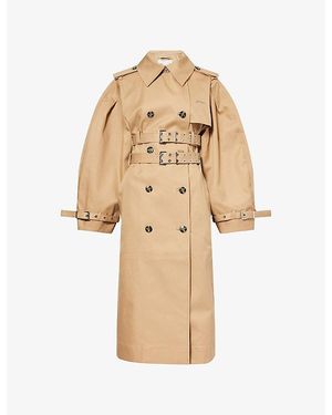 Ganni Double-Belted Midi Cotton Trench Coat - Natural