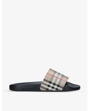 Burberry Furley Checked Sliders - White
