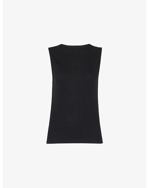 Whistles High-Neck Ribbed Sleeveless Stretch-Cotton T-Shirt - Black