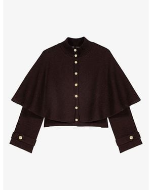 Maje Cape High-Neck Wool-Blend Cardigan - Black