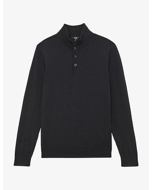 Reiss Blackhall Half-Zip Funnel-Neck Merino Wool Jumper - Blue
