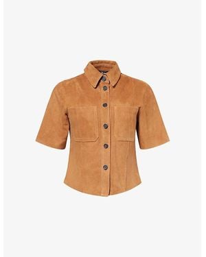 ME+EM Paneled Short-Sleeve Suede Shirt - Brown