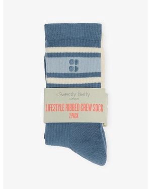 Sweaty Betty Lifestyle Ribbed Pack Of Two Cotton-Blend Socks - Blue