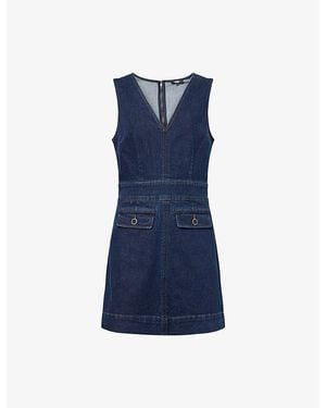 PAIGE Sylvia V-Neck Denim Mini Dress - Blue