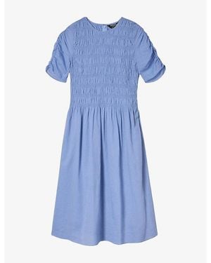 Whistles Avery Ruched-Sleeve Cotton Midi Dress - Blue
