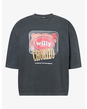 Willy Chavarria Especial Chorizo Distressed Graphic Cotton-Jersey T-Shirt - Grey